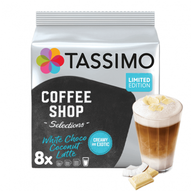 Kavos kapsulės Tassimo "Coffee Shop Selections White Choco Coconut Latte" 16 kap. (galioja iki 2021 12 26)