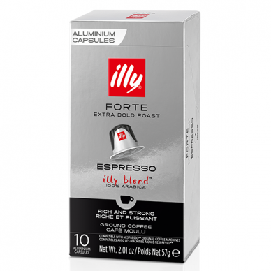 Kavos kapsulės tinkančios Nespresso kavos aparatams Illy Forte 10 vnt.