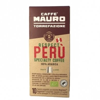 Kavos kapsulės tinkančios Nespresso kavos aparatams Mauro Peru 10 vnt.
