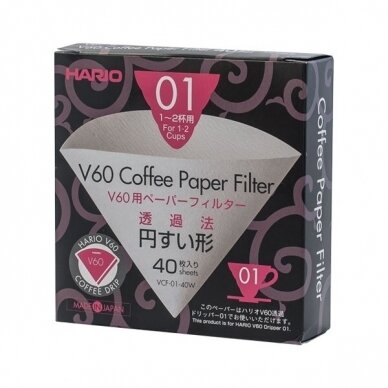 Popieriniai filtrai Hario V60-01 kavinukui, 40vnt.