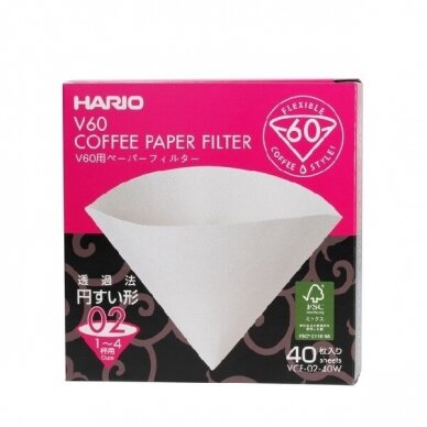 Popieriniai filtrai Hario V60-02 kavinukui, 40vnt.