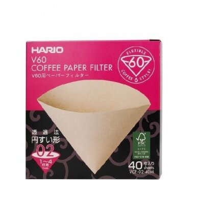 Popieriniai rudi filtrai Hario V60-02 kavinukui, 40vnt.