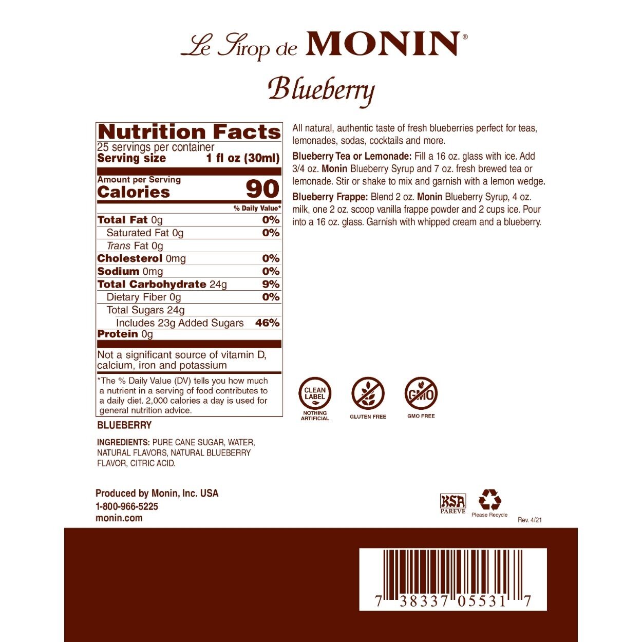 Sirupas MONIN Mėlyniu skonio 0.7 l 1