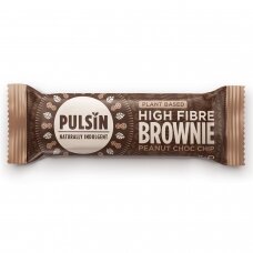 Šokoladinis žemės riešutų batonėlis PULSIN Brownie Peanut Choc Chip, 4 vnt. po 35 g