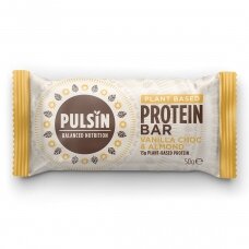 Šokoladinis vanilės ir migdolų proteino batonėlis PULSIN Vanilla Choc & Almond, 50 g