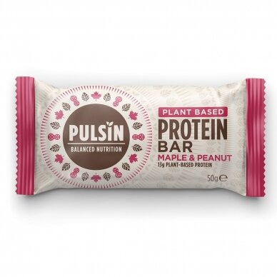 Klevų sirupo ir žemės riešutų proteino batonėlis PULSIN "Maple & Peanut", 50g.